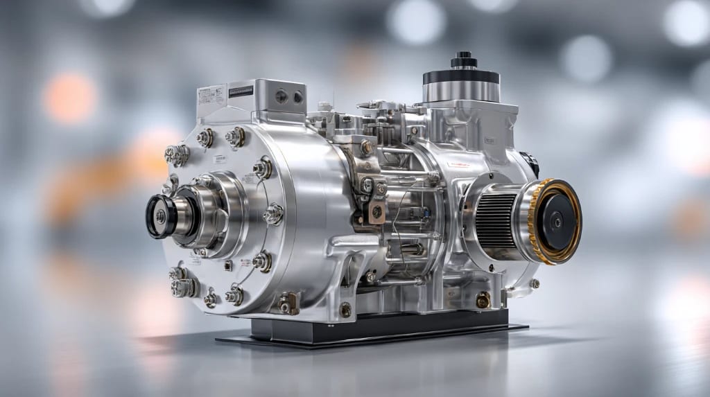 نمای فلزی براق از پمپ هیدرولیک صنعتی