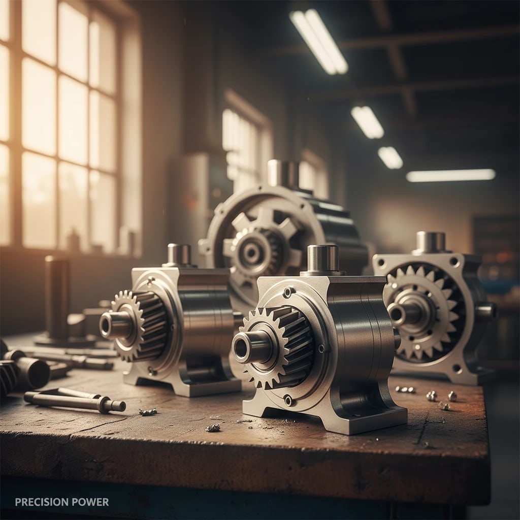 قطعات و اجزای پمپ هیدرولیک در حال مونتاژ در محیط کارخانه.