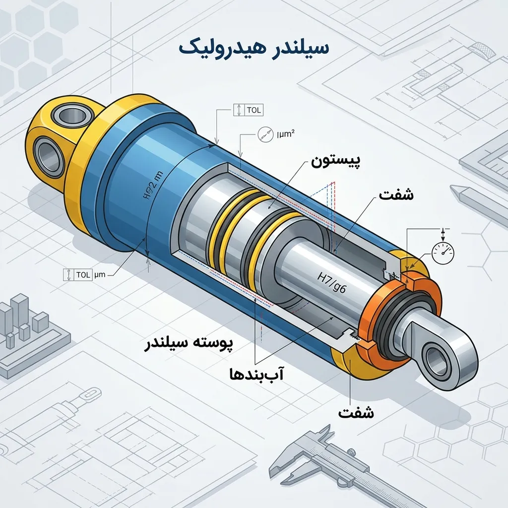 معرفی کلی قطعات و مفهوم تلرانس در سیلندر هیدرولیک